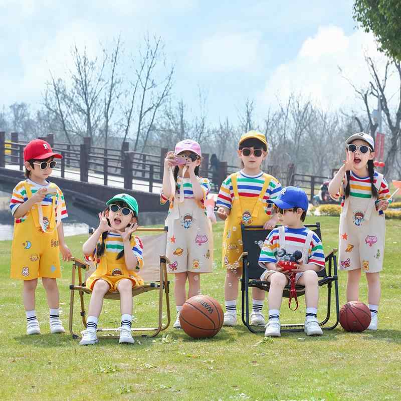 子供服 男の子 女の子 サロペット オーバーオール セットアップ 半袖 ショートパンツ 幼稚園 園服 小学校 卒業式 発表会 舞台衣装 イベント 夏 カジュアル 綿 柔らかい 男女兼用 2点セット