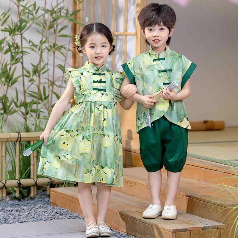 キッズ 男の子 女の子 綿素材 柔らかい 肌に優しい 漢服 中国伝統民族衣装 発表会 合唱 舞台 イベント ダンスウェア コスチューム 春夏 着心地快適 記念撮影
