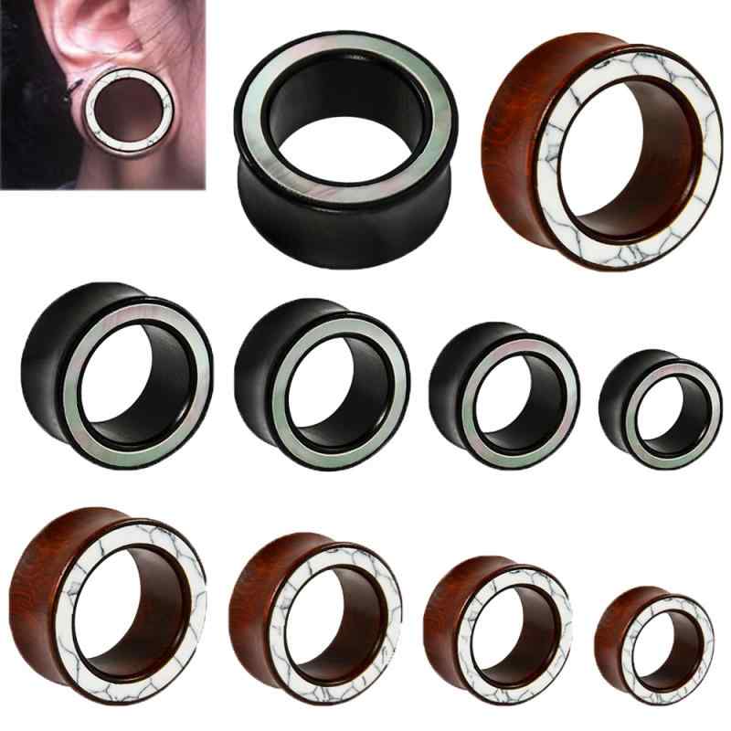ボディピアス 男女兼用 ユニセックス 軽量 木製 天然木 シェル 黒檀 レッドサンダルウッド 中空 ダブルフレア イヤーゲージ 拡張ピアス プラグ 多サイズ(x2)