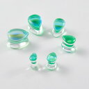 ボディピアス 男女兼用 拡張ピアス 拡張器 ティアドロップ型 ダブルフレア プラグ ホール ゲージ対応 ガラス製 ソリッド 光沢 鏡面仕上げ ピンク 透明 グリーン パープル オーロラ(x2)