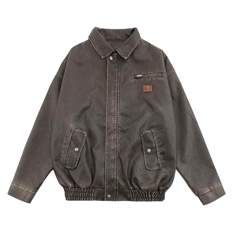 ・カテゴリ: ジャケット・スタイル: レトロ・性別: メンズ・対象: 成人・主な素材: PUレザー（ポリエステル100%）・裏地素材: ポリエステル100%・機能: 通気性・ネックライン: ラペルカラー・シルエット: ルーズフィット・前立て: ジップアップ・袖丈: 長袖・袖タイプ: レギュラー・裾デザイン: ストレートヘム・ポケットスタイル: サイドシームポケット・デザインディテール: ウォッシュ加工ユーズド風・加工: アイロン不要加工・シーン: カジュアル・カラー展開: ブラック、グリーン、ピンク・サイズ展開: M、L、XL