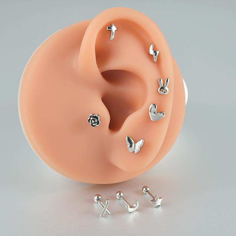 ピアス レディース ステンレス製 細軸 高光沢 精密研磨仕上げ ハート 星 蝶 薔薇 クロス 稲妻 うさぎ 月モチーフ スタッド 軟骨ピアス 小ぶり かわいい 上品 大人女子 おしゃれ(x2)