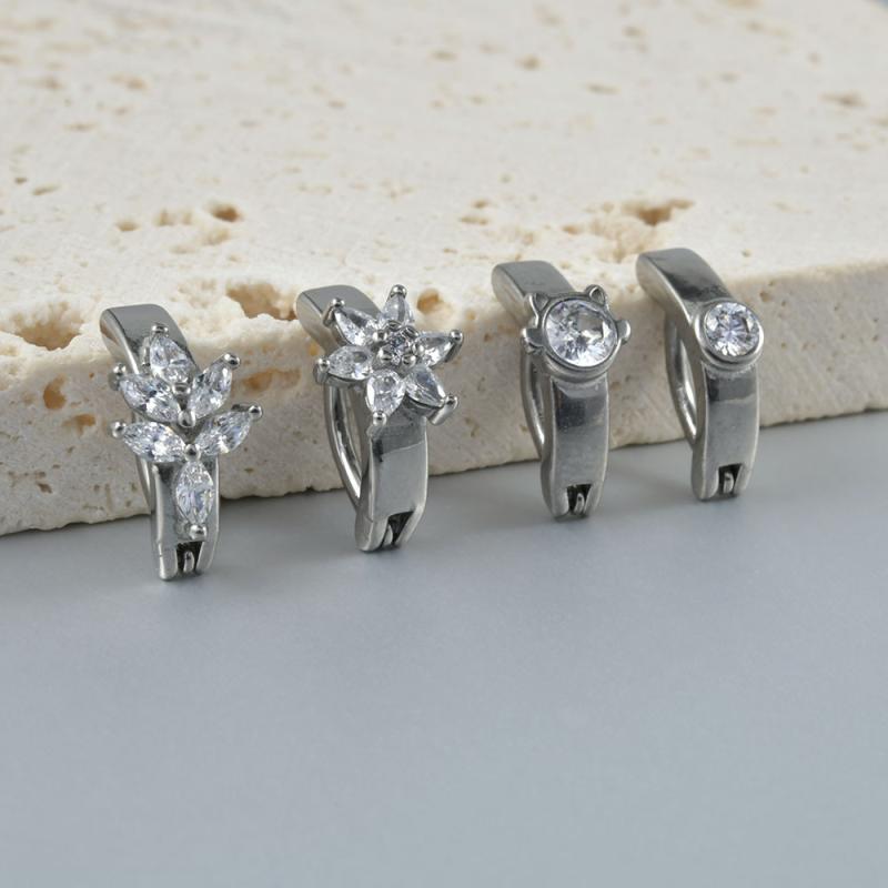 へそピアス ユニセックス サージカルステンレス アレルギー対応 バナナバーベル フラワー 猫 ネコ 丸形 スター ジルコニアストーン キラキラ(x2)