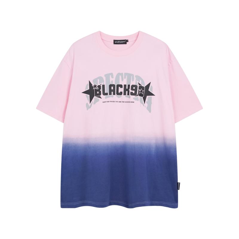 Tシャツ ユニセックス 半袖 通気性 コットン100% 個性的 デザイン カラーブロック グラデーション タイ..