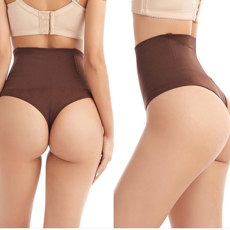 ショーツ レディース 女性用 シームレス ハイウエスト お腹引き締め 補正 スタイルアップ Tバック 大きいサイズ 響かない ナイロン 通年 デイリー使い 黒 ベージュ(x2)