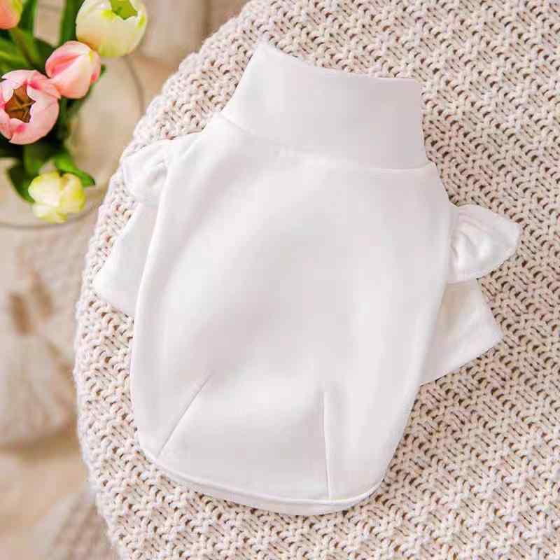 犬服 ドッグウェア あったか 裏起毛 保温 フリース素材 ハイネック タートルネック パフスリーブ 小型犬 中型犬 テディ ビション トイプードル お散歩 部屋着 秋冬 ホワイト