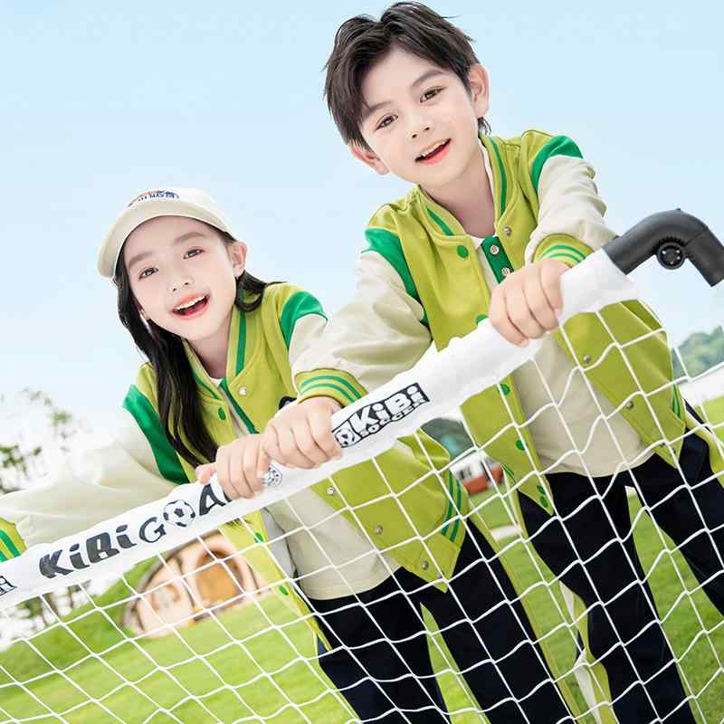 校服 キッズ 男女兼用 小学生 幼稚園 園児 オールシーズン 学院風 クラス服 通学 普段着 上下セット 肌触りソフト 綿混素材 シングルボタン パンツスタイル