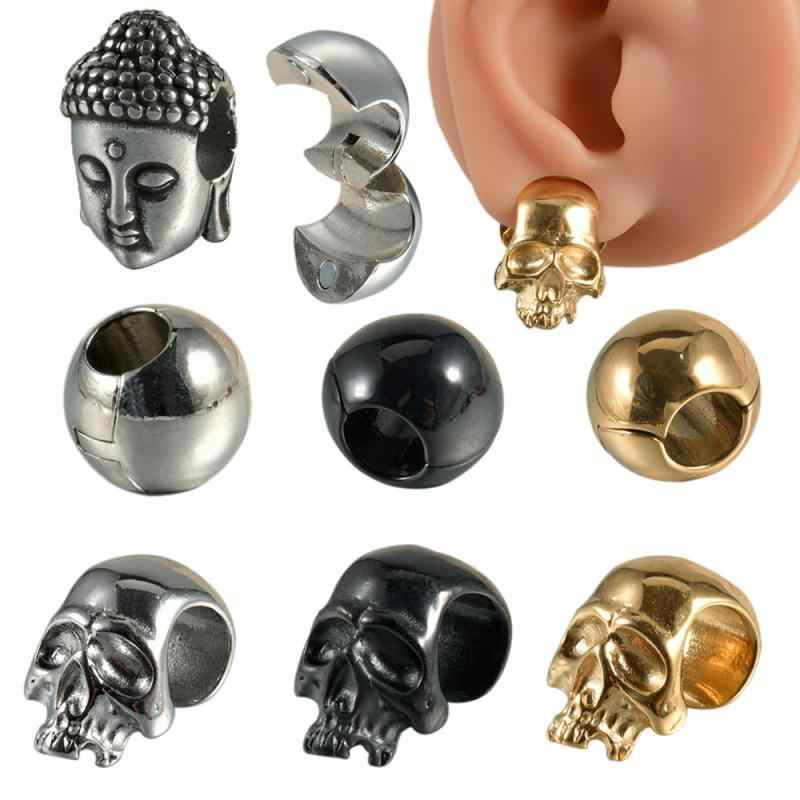 ピアス ユニセックス ステンレス製 個性的 スカル 仏陀デザイン 透かし彫り 円形 変形 ヒップホップ ストリートファッション 電気メッキ加工 スチール ゴールド ブラック(x2)