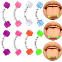 舌ピアス 男女兼用 ボディピアス シンプル ミニマル 万能 かわいい おしゃれ 横向き 無地 カラフル 幾何学模様 ステンレス製 電気メッキ加工 普段使い カジュアル(x5)