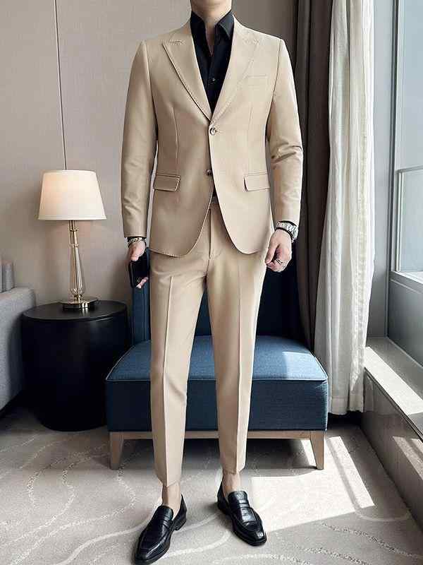 スーツ メンズ 男性用 ピークドラペル シングルブレスト 2ボタン セットアップ 2点セット スリムフィット 結婚式 披露宴 新郎 礼服 フォーマル ウェディング パーティー ビジネスカジュアル オフィス 通勤 秋冬 綿混素材