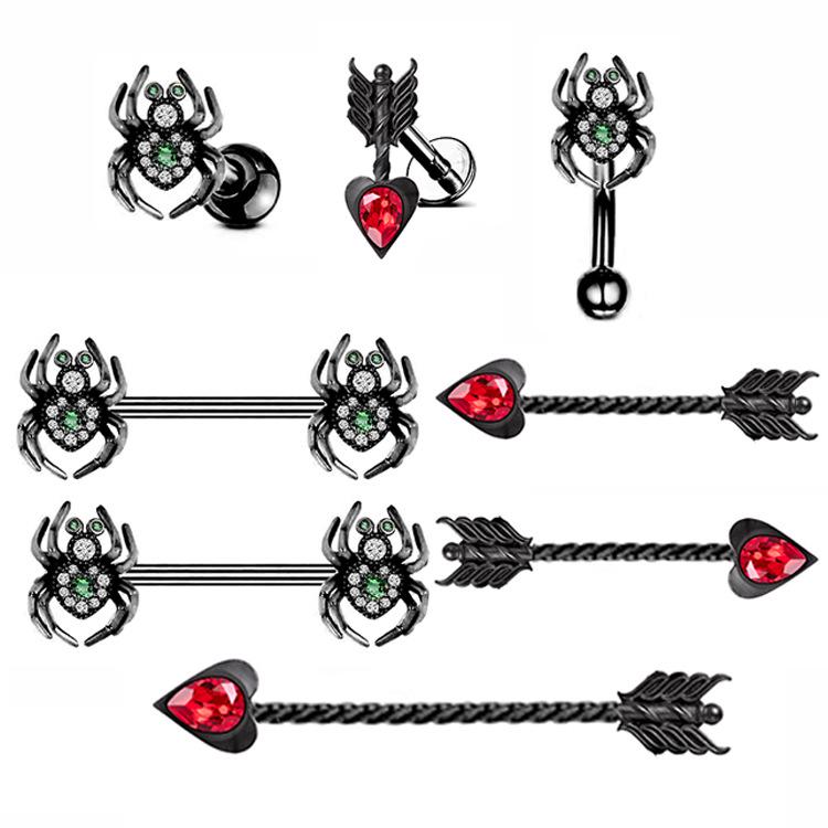 ボディピアス 男女兼用 チタンステンレス アレルギー対応 欧米風 ファッション スパイダー ハートアロー アニマルモチーフ 耳用 ニップル用 リップ用 アイブロウ用 電気メッキ加工