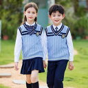 スクールウェア キッズ ジュニア 男女兼用 保温 コットン 綿 柔らか イギリス風 通学服 幼稚園 小学生 中学生 3点セット ニットセーター ベスト シャツ ...