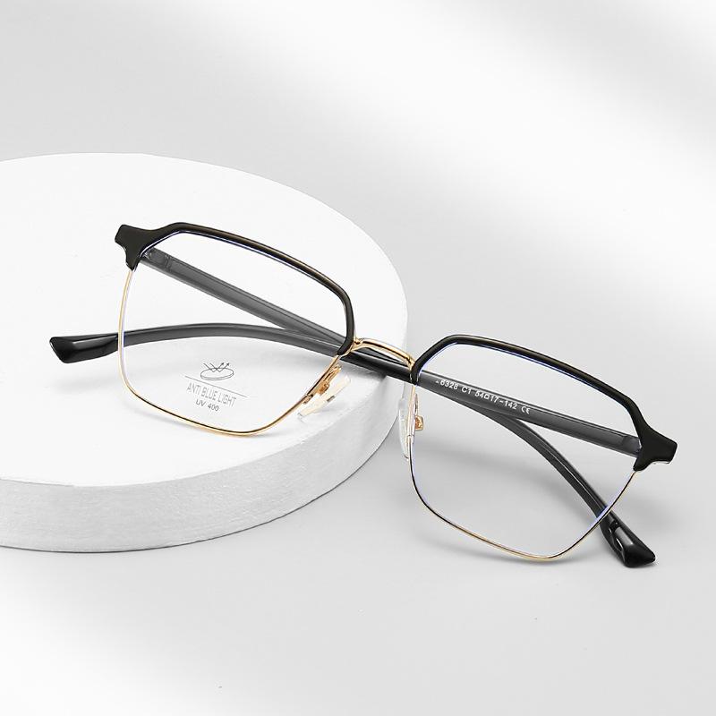 メガネ 男女兼用 ブルーライトカット 眼精疲労軽減 フルリム TR メタルフレーム 多角形 アクリル樹脂レンズ レトロ クラシック おしゃれ PC スマホ用
