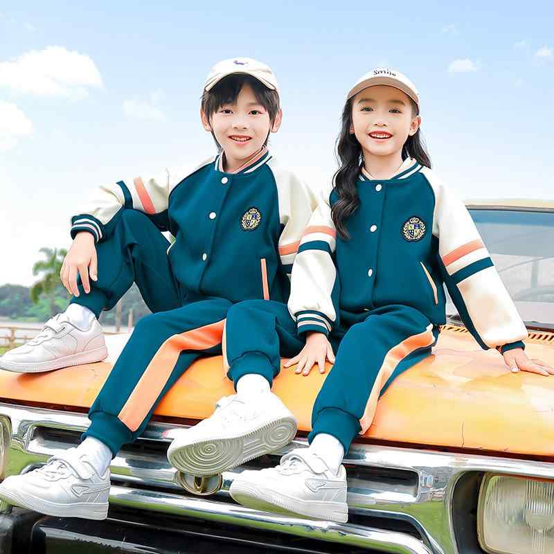 制服 幼稚園 小学生 子供 男女兼用 春秋 運動会 体操服 ブリティッシュ スクールウェア クラス服 野球ジャンパー 長袖 パンツ 3点セット 綿 ソフト スポーティー おしゃれ