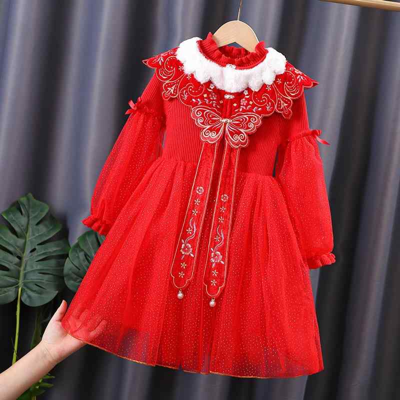 ニットワンピース 女の子 キッズ 高級感 新年 お祝い プリンセスドレス 長袖 綿100% やわらかい肌触り ..