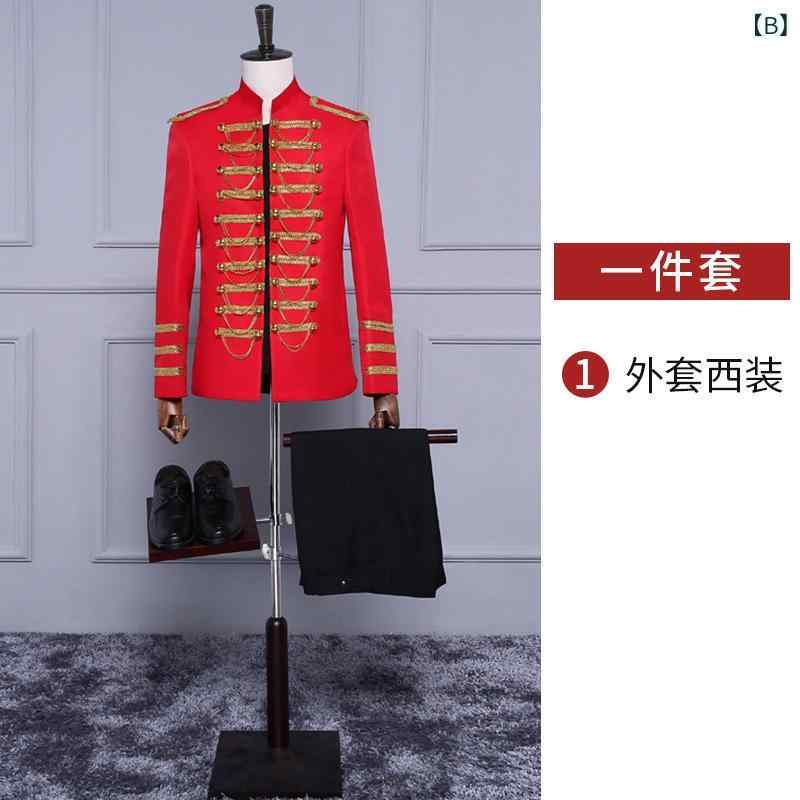 舞台衣装 メンズ 宮廷風 王子様 貴族 礼服 スーツ セットアップ スリムフィット メタル装飾 ダンス ライブ イベント パーティー ナイトクラブ ホスト 司会者 フォーマル