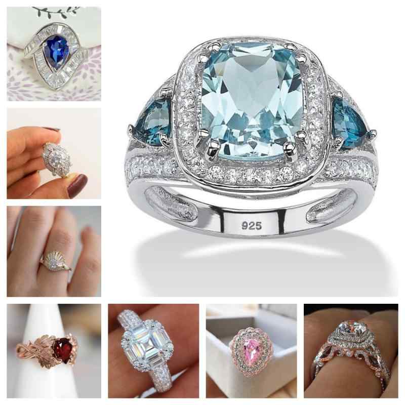 指輪 レディース 色あせない 電気メッキ加工 銅製 ジルコニア サファイアカラードロップ型 個性派 幾何学ラインデザイン 大人カジュアル ファッションリング