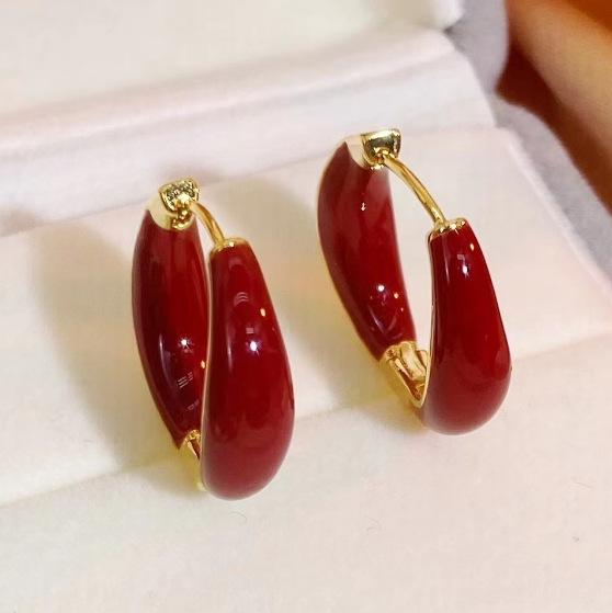 ピアス レディース 韓国風 おしゃれ 滴油加工 幾何学 フープピアス 個性的 デザイン カジュアル レッド..