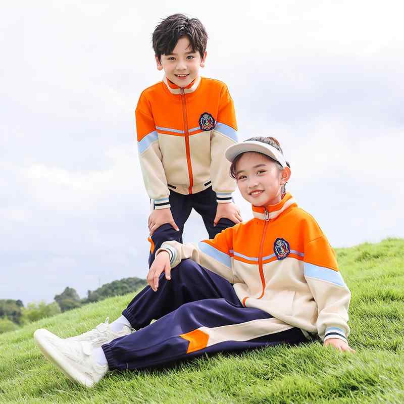 スクールウェア 小学生 中学生 キッズ ジュニア 男女兼用 学院風 イギリス風 上下セット セットアップ 春夏 綿混 カジュアル スポーティ 通学用 運動会 卒業式 発表会 ジップアップ 長袖 長ズボン
