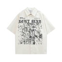 シャツ メンズ レディース アイロン不要 イージーケア オーバーサイズ ルーズフィット ストリートカジュアル 半袖 木漏れ日柄 ツリープリント 総柄 開襟シャツ オープンカラーシャツ カップル ペアルック ユニセックス 夏服