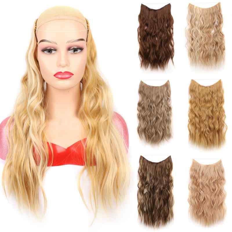 ヘアエクステ レディース テグス式 シームレス 隠し 目立たない ロングカール 大波ウェーブ 自然なつけ毛 耐熱ファイバー 簡単装着