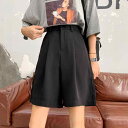 パンツ レディース プラスサイズ ゆったり 薄手 微ストレッチ ストレート ハイウエスト ワイド ハーフパンツ 五分丈 カジュアル 通勤 韓国風 春夏