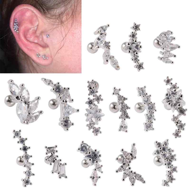 ピアス レディース ステンレス ジルコニア 花 フラワー 星 スター マーキス 軟骨ピアス スタッドピアス 細軸 ネジ式ボール 韓国ファッション 電気メッキ加工 シルバーカラー かわいい フェミニン 上品 カジュアル デート ギフト(x2)