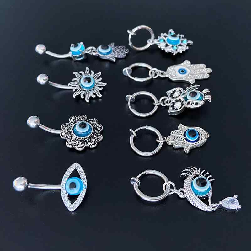 へそピアス 男女兼用 ユニセックス サージカルステンレス製 ひまわり 悪魔の目 デビルアイ 欧米風 おしゃれ ボディピアス 臍ピアス