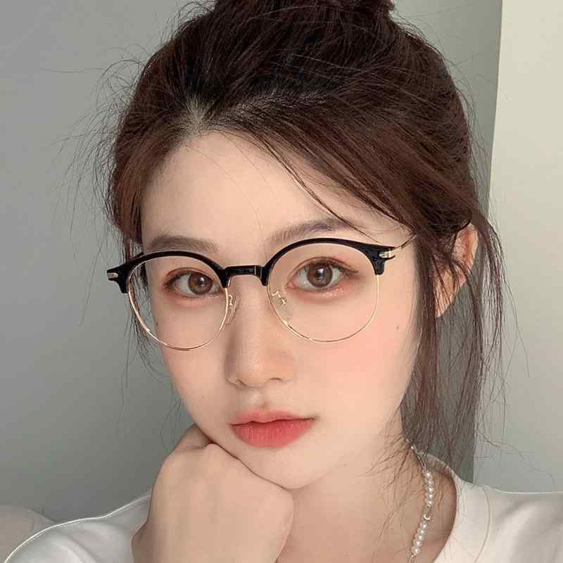 メガネ ブルーライトカット 伊達メガネ 度なし 丸型 ハーフリム メタルフレーム メンズ レディース 男..