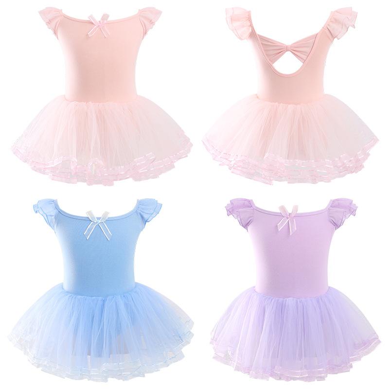 ダンス服 キッズ 女の子 半袖 柔らか コットン素材 通気性 吸汗速乾 バレエ レオタード 練習着 チュチュスカート 幼児 中国舞踊衣装 ふんわり プリンセススタイル 発表会 レッスン着 春夏