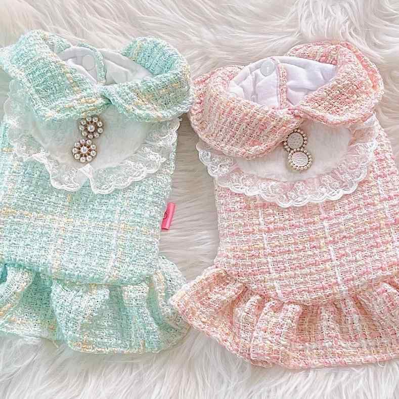 ペット服 秋冬 襟付き 上品な 防寒 ワンピース ドレス ドッグウェア 犬服 小型犬 中型犬 トイプードル ..