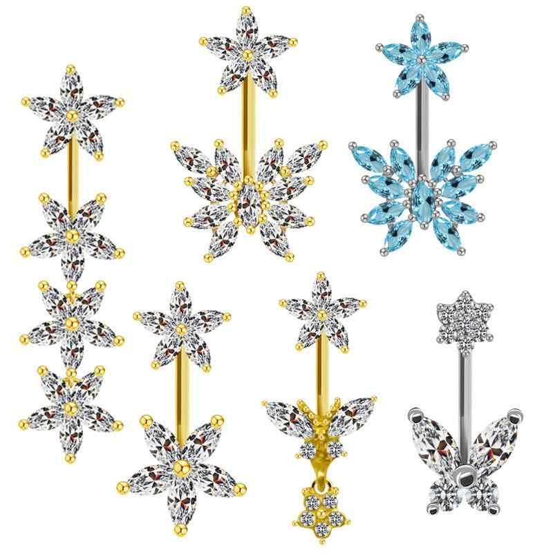 へそピアス 男女兼用 ユニセックス ステンレス製 バナナバーベル 蝶々 バタフライ 花柄 フラワー 星 スター 五芒星 欧米風デザイン ボ..