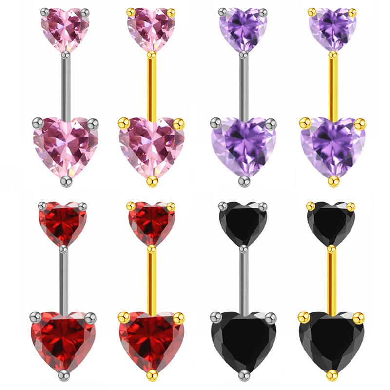 へそピアス 男女兼用 ユニセックス 欧米風 ハート型 ステンレス 銅 ジルコニア 埋め込み 電気メッキ加..