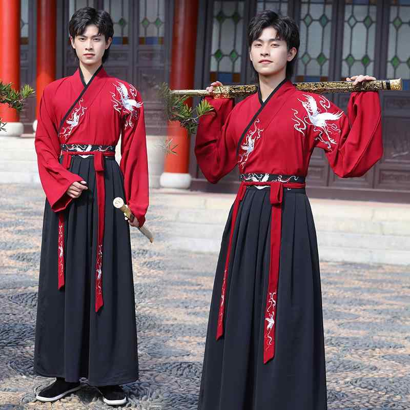 漢服 男女兼用 ユニセックス カップル 綿素材 オールシーズン 大きいサイズ ゆったり 中国風 花柄 古風 仙女風 道袍 ワイドスリーブ 交領襦裙 セットアップ イベント 舞台衣装 コスプレ