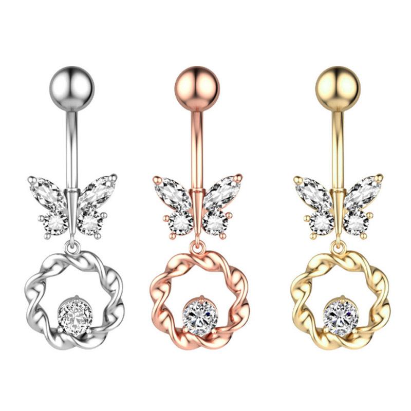 ボディピアス レディース メンズ 共用 蝶モチーフ ジルコニア サージカルステンレス へそピアス へそピ 電気メッキ加工 シルバー ローズゴールド ゴールド おしゃれ かわいい 上品