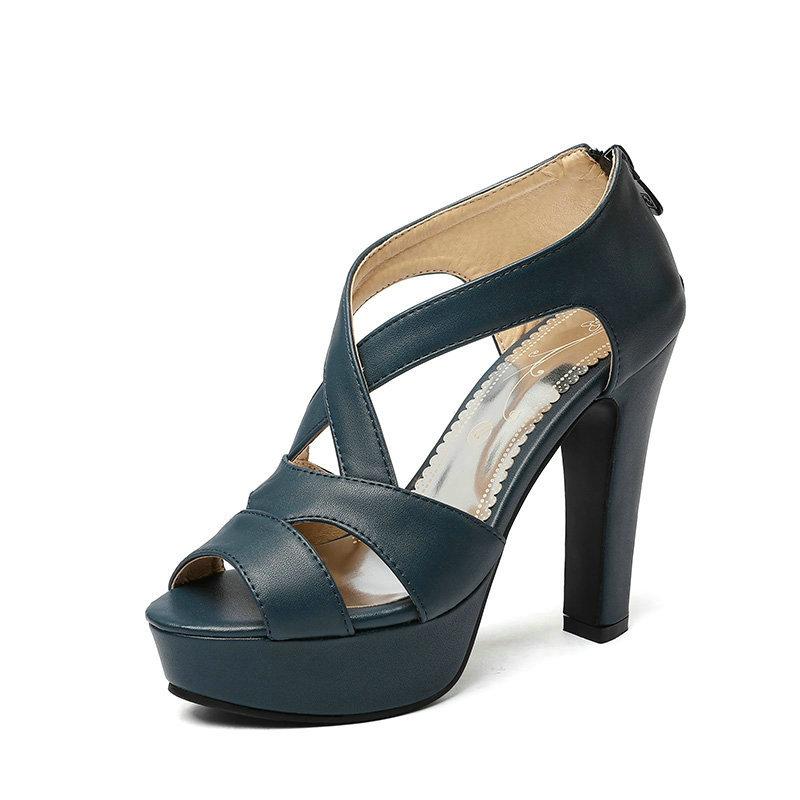 サンダル レディース ハイヒール オープントゥ 太ヒール 厚底 バックジップ 夏 カジュアル 人工皮革 通勤 大きいサイズ 小さいサイズ対応 レッド