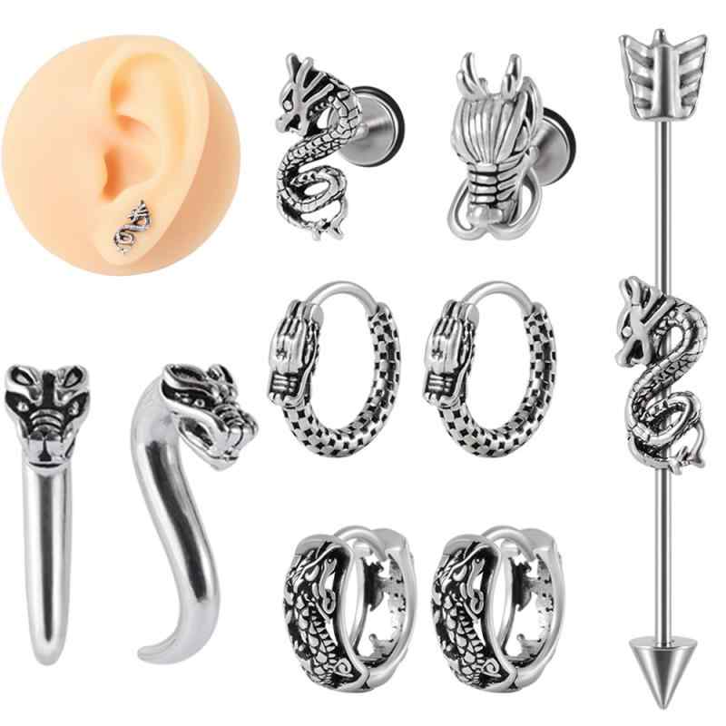 ピアス イヤーカフ メンズ レディース ステンレス ドラゴン 龍 銀龍 彫刻 ドラゴンクロー スタッド バ..