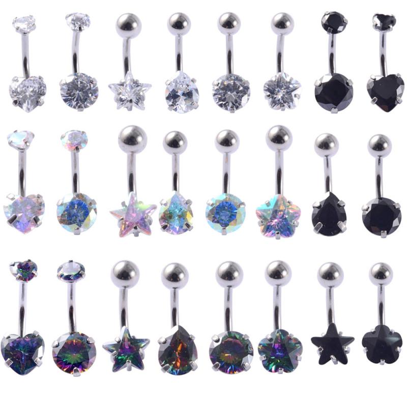 ボディピアス レディース へそピアス サージカルステンレス 金属アレルギー対応 高輝度 ジルコニア ハート スター 14G カラフル おしゃれ かわいい(x2)
