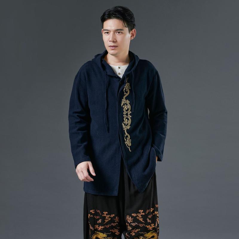 アウター メンズ 春夏 綿麻 苧麻 通気性 吸汗速乾 銅ボタン フード付き チャイナ風 刺繡 ゆったり ルー..