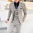 スーツ メンズ スリーピース セットアップ 英国風 グレンチェック柄 結婚式 礼服 披露宴 パーティー ビジネス フォーマル 通勤 スリムフィット シングル2つボタン ピークドラペル サイドベンツ 春夏 ビスコース混