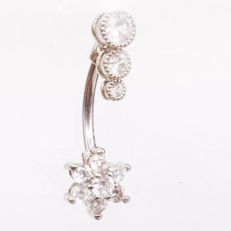 へそピアス ユニセックス 花 フラワーモチーフ ジルコニア 埋め込み 欧米風 真鍮 ステンレス 電気メッキ加工 セクシー ボディピアス シルバー ゴールド