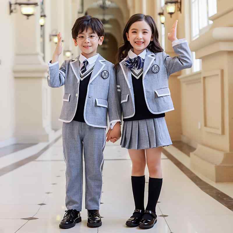 スクール服 キッズ 男の子 女の子 男女兼用 英国風 学院風 フォーマル スーツ 四点セット 綿95% ソフト..