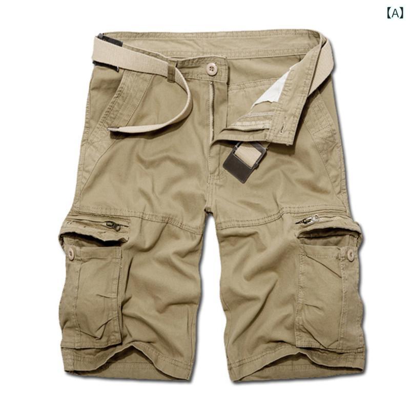 カーゴパンツ メンズ 通気性 吸湿速乾 多ポケット ゆったり 大きいサイズ 綿100% ハーフパンツ ストレート カジュアル 無地 春夏