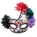 マスク 軽量 プラスチック製 ハロウィン 仮面舞踏会 死者の日 メキシカン 花モチーフ ホラー コスプレ 仮装 パーティー イベント フリーサイズ(x2)