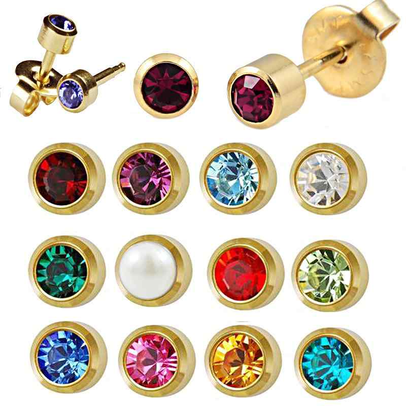 ピアス レディース 滅菌加工 24K純金電気メッキ ステンレス製 チェコジルコニア 12月誕生石 細軸 スタッドタイプ 耳開け器専用 通勤用(x2)