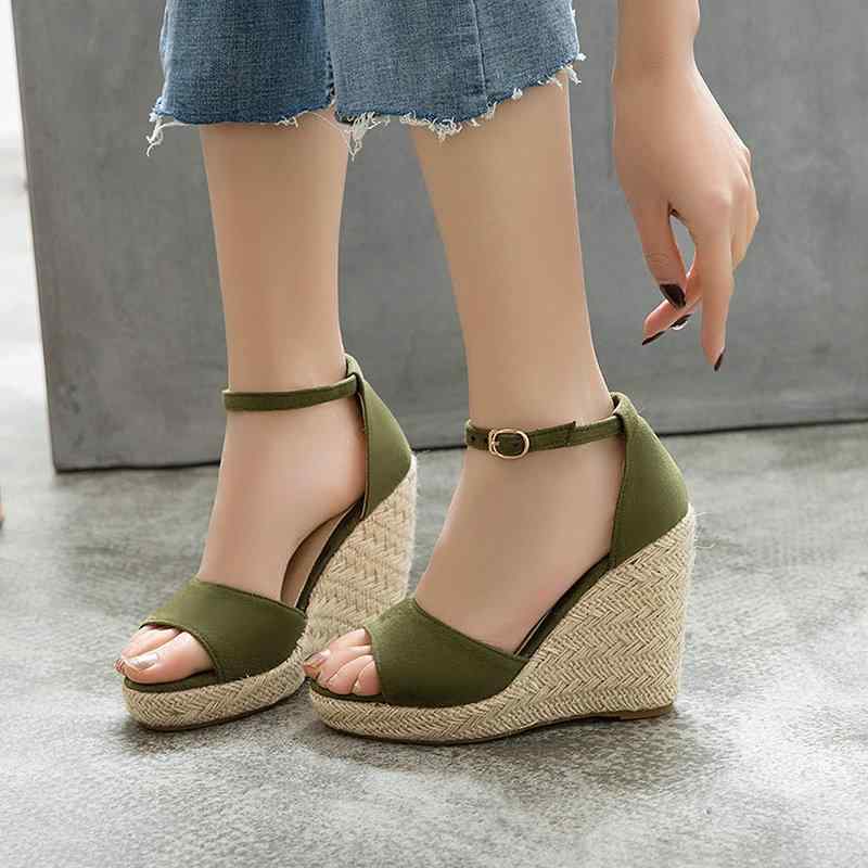サンダル レディース 女性用 草編み ジュート ウェッジソール オープントゥ 厚底 プラットフォーム アンクルストラップ グラディエーター スエード調アッパー 8cmヒール 春夏 カジュアル リゾート 歩きやすい 疲れない