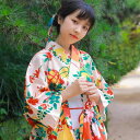 日本 和服 レディース モダン 改良版 ロング丈 着丈140cm 黄色 椿 桜 花柄 ポリエステル フリーサイズ ゆったり 大人 イベント パーティー お祭り 着物 セット
