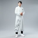 チャイナシャツ メンズ UVカット 日焼け止め 漢竹柄 レトロ 中国風 プリント シフォン 綿混 スリムフィット 春夏 カジュアル タウンユース ホワイト
