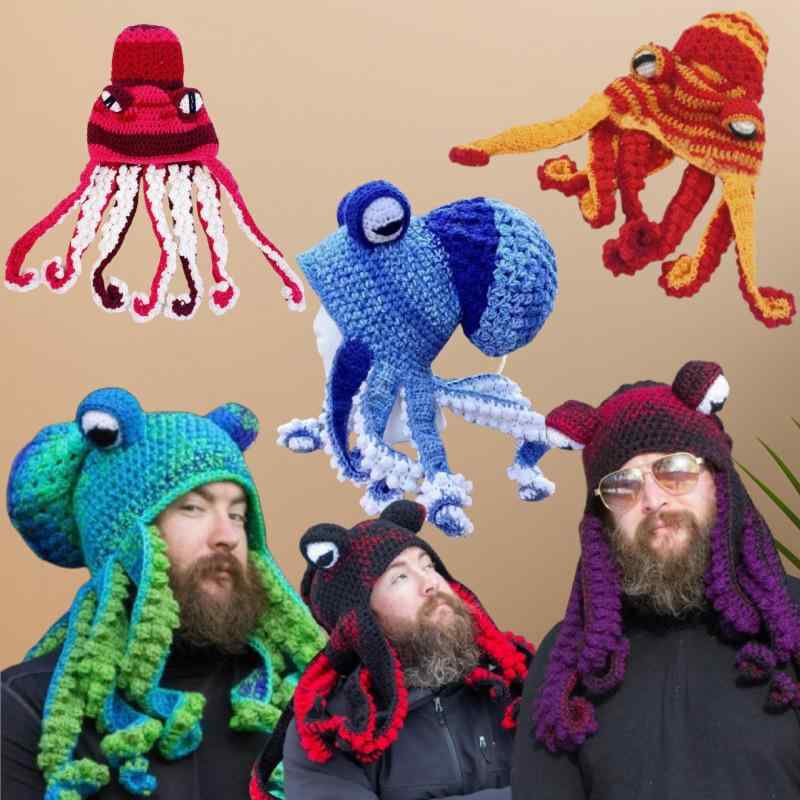 ニット帽 大人用 男女兼用 タコ オクトパス おもしろ ユニーク 個性派 ストリート かぎ針編み 防寒 保..
