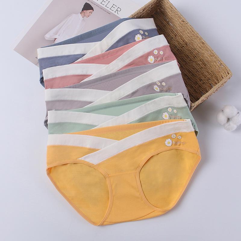マタニティショーツ レディース ローライズ 綿100% 抗菌加工 腹部サポート ヒップアップ オールシーズン 妊娠初期 中期 後期 デイジー柄 ニット素材 豊富なカラー展開